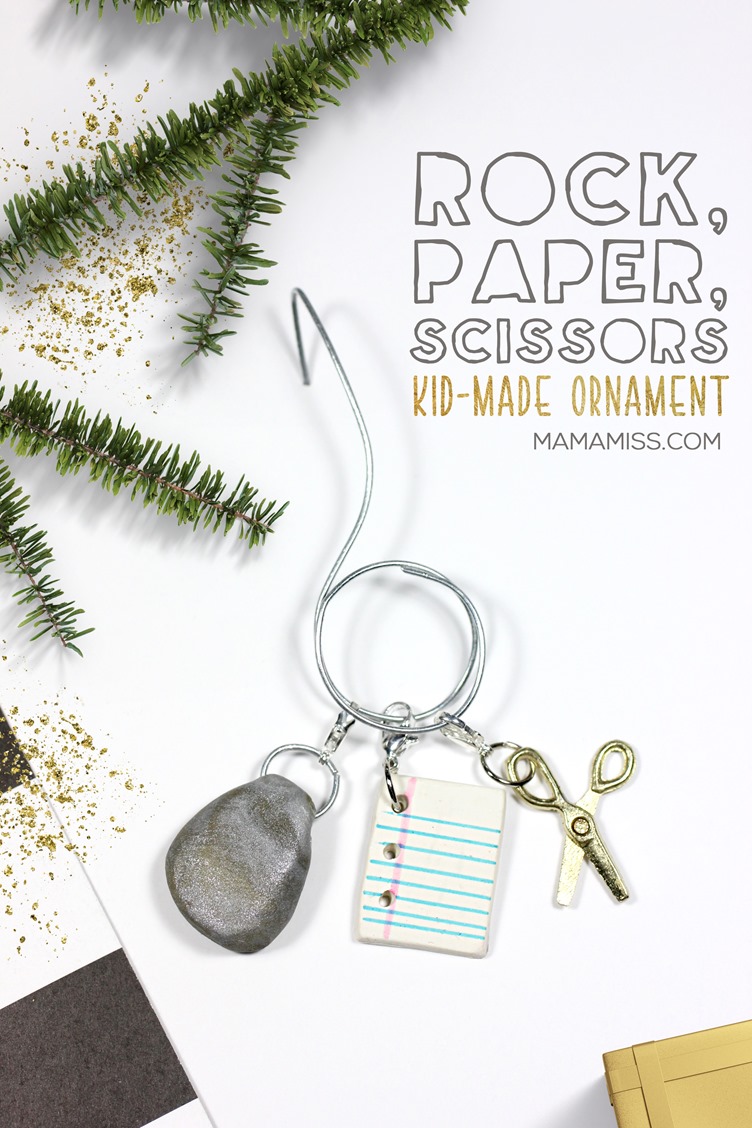 Rock, Paper, Scissors Ornament from @mamamissblog for a #KidMadeChristmas / Inspired by the kids book The Legend of Rock, Paper, Scissors by @DrewDaywalt @MrAdamRex 