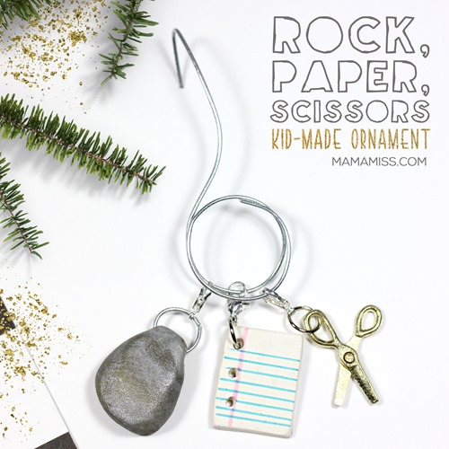 Rock, Paper, Scissors Ornament from @mamamissblog for a #KidMadeChristmas / Inspired by the kids book The Legend of Rock, Paper, Scissors by @DrewDaywalt @MrAdamRex 